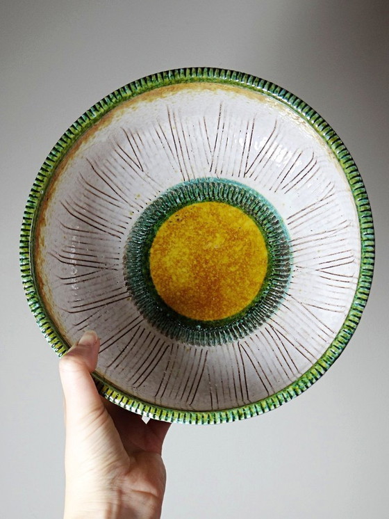 Image 1 of Mid-century vintage Italian ceramic salad bowl or bowl with scale pattern