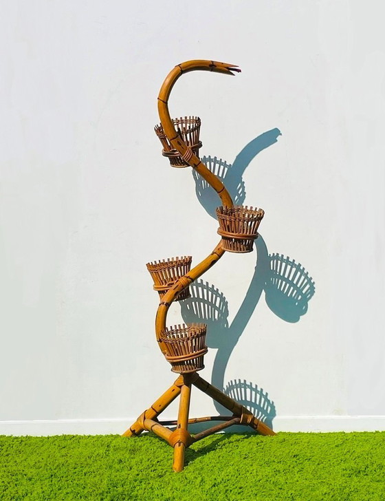 Image 1 of Supporto per piante a forma di serpente in bambù anni '50 * Vintage* Porta piante