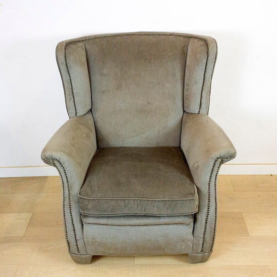 Image 1 of Fauteuil à oreilles en velours vintage, 1970