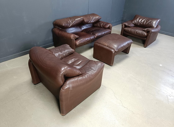 Image 1 of Vintage lederen Maralunga bankstel door Vico Magistretti voor Cassina, 1973