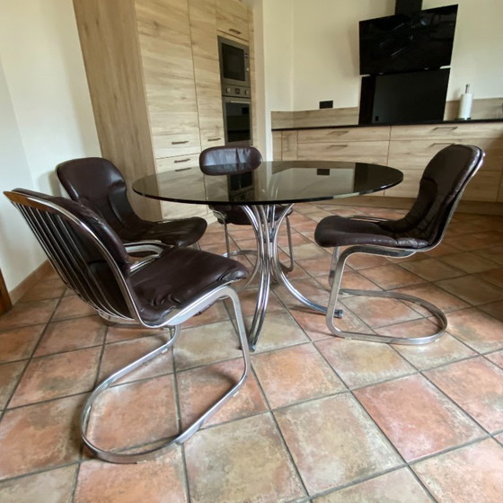 Image 1 of Roche Bobois table. 1970. Chrome and smoked glass.