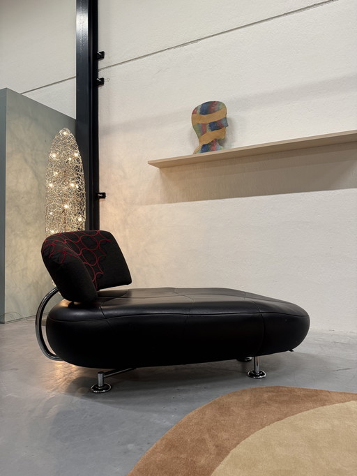 Leolux Kikko Chaise Longue zwart leer stof 