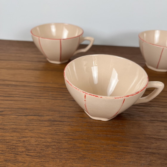 Image 1 of Digoin-Sarrguemines Art Deco Pink and Red Coffee/Tea Set
