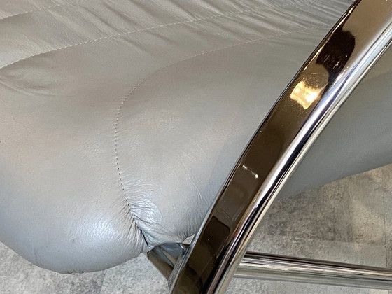 Image 1 of Pareja de sillones plegables Souvignet en cuero cromado gris, 1980