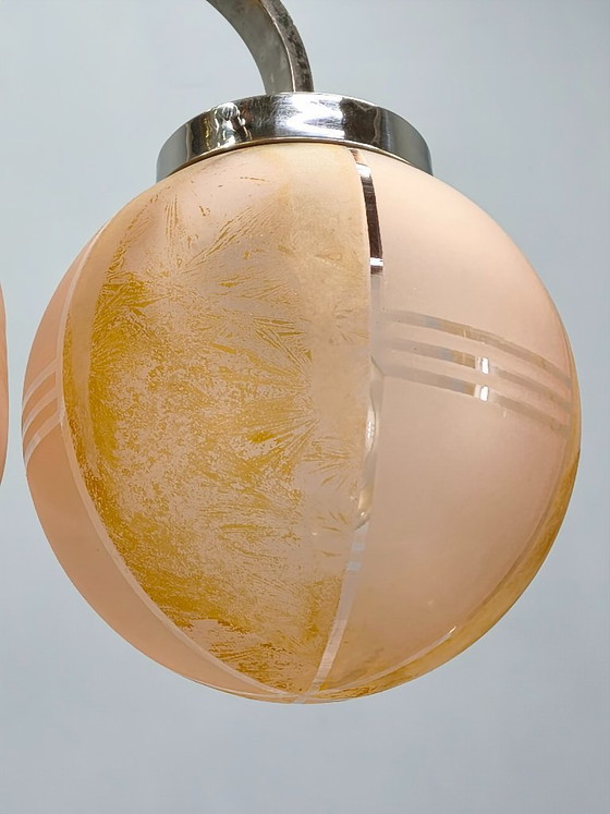 Image 1 of Art-Deco-Kronleuchter aus rosafarbenem Glas, Tschechoslowakei, 1940er Jahre