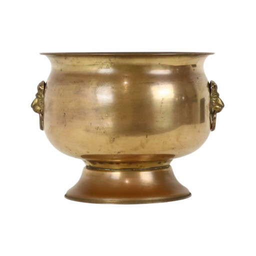 Oude Jardinière Bloempot Messing Leeuwenkopjes Begin 20ste – plantenbak, Brass