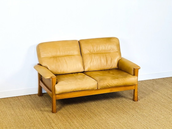 Image 1 of Ensemble de salon complet en cuir naturel et chêne, 1960, Set de 3