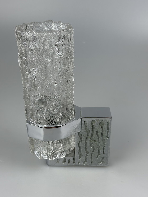 Image 1 of Applique des années 60 70 Applique en verre & chrome Brutalist Germany Design
