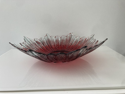 Mid - Century classic: glass leaf shaped bowl with red center