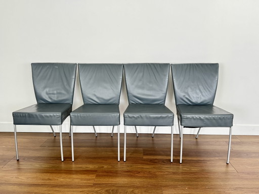 4 Originele Grijze Montis Spica Eetkamerstoelen – Leather, Metal (photo 2 of 5)