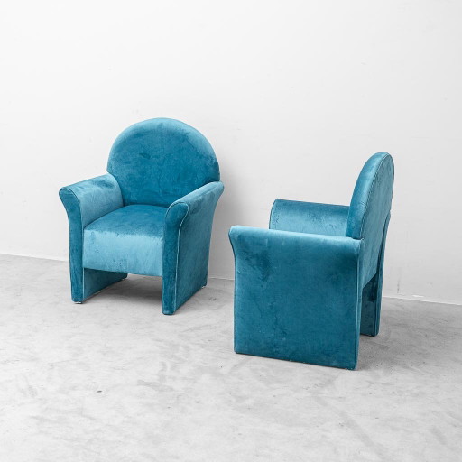 Pair of vintage blue velvet Armchairs from the 70s, modernariato