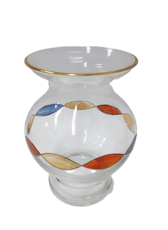 Image 1 of Vaso in vetro trasparente con treccia colorata dipinta