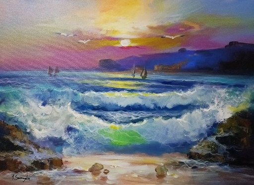 Tableau d'artiste - Mario SMERAGLIA - Mareggiata al Tramonto