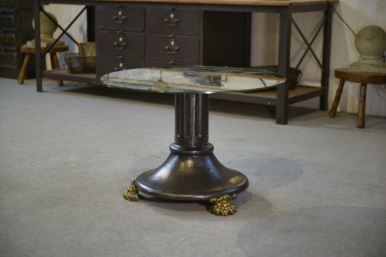 Image 1 of Neo-classical cast iron and verre églomisé coffee table, 1940s
