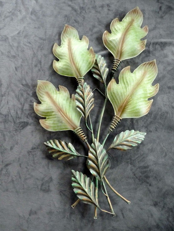 Image 1 of gigantic wall lamp painted murano glass leaf 105 cm