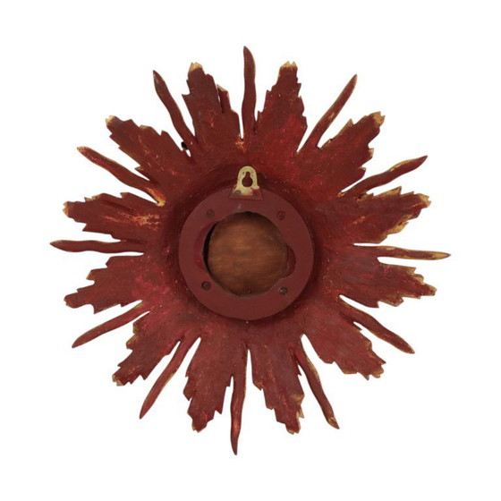 Image 1 of Vintage Houten Zonnespiegel Sunburst Convex Goud 46cm