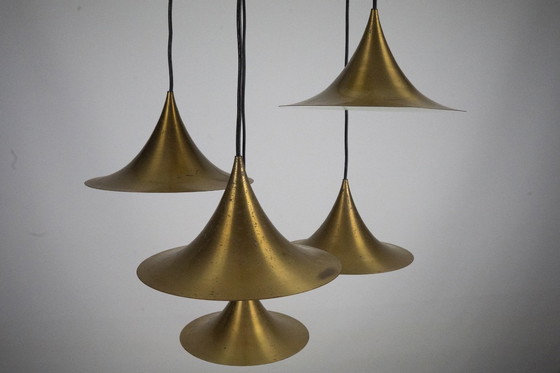 Image 1 of Fog & Morup, Midcentury Brass Pendant with Five Pendant Drops. Danmark, 1960s