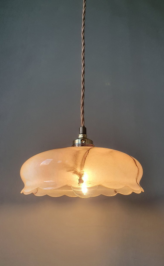 Image 1 of Set of vintage pendant lamps made of opaline glass with a marble effect