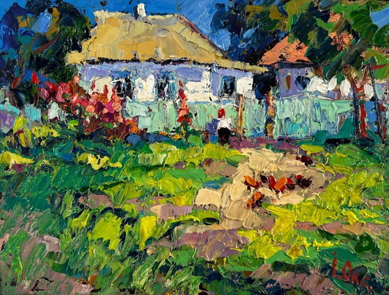 Image 1 of Original Oil Painting Summer Nature Landscape House in the village