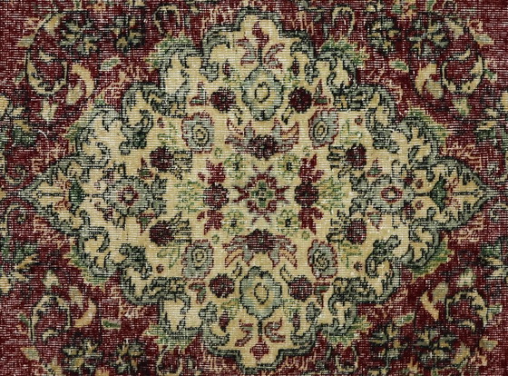 Vintage Turkish Oushak Rug 254 × 130 cm – Burgundy Medallion Wool Rug – Rugs & carpets (photo 2 of 10)