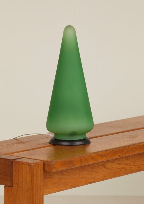 Image 1 of Lampe "cone" en verre dépoli vert Vintage Circa 1990