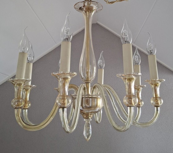 Vintage Italian Murano 8-Arm Chandelier - Crystal. – Copper (photo 10 of 17)