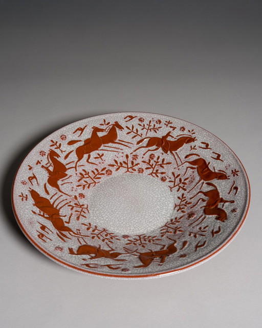 Paulamaria Walter Karlsruher Majolika Large Ceramic Bowl with Horse Relief