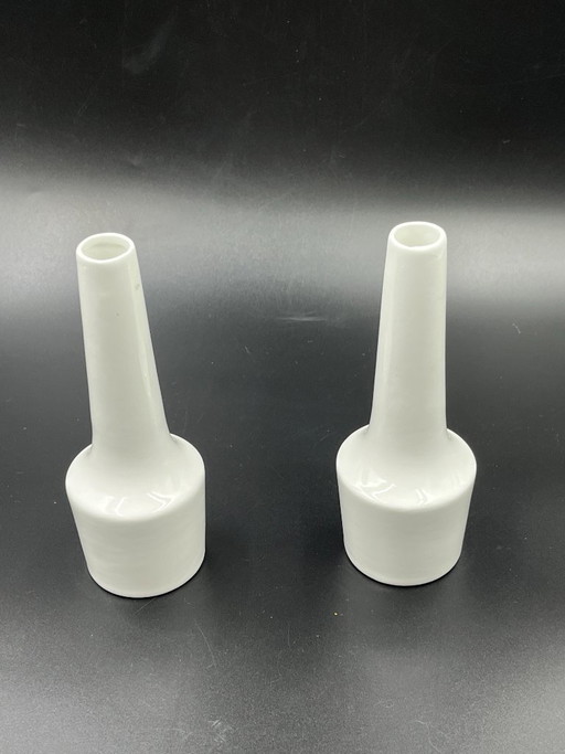 Pair of vintage white ceramic bud vases
