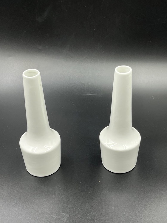 Image 1 of Pair of vintage white ceramic bud vases
