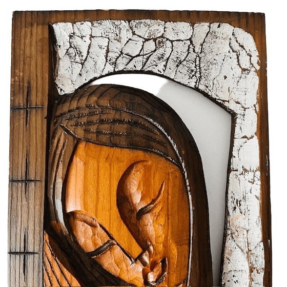 Image 1 of Targa da parete in legno raffigurante la Vergine Maria, intagliata a mano, decorazione da parete, anni '70