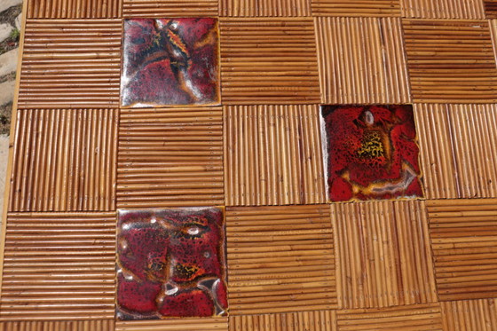 Image 1 of Table à manger rotin & céramique par Audoux Minet