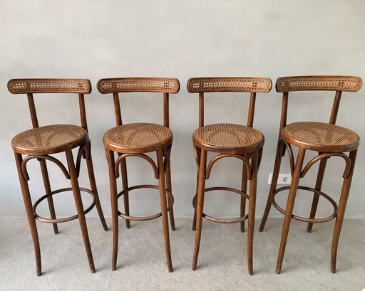 Set van 4 barkrukken en rotin italien vintage