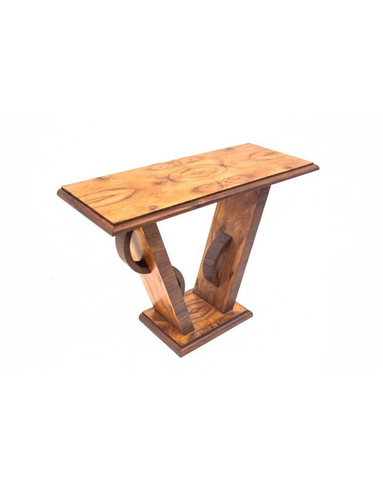 Image 1 of Art Deco walnut wooden console, Poland, 1940s.