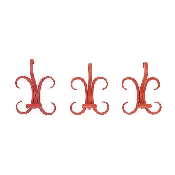 Image 1 of 3 Rote gebogene Kleiderhaken aus Holz, 1960er Jahre