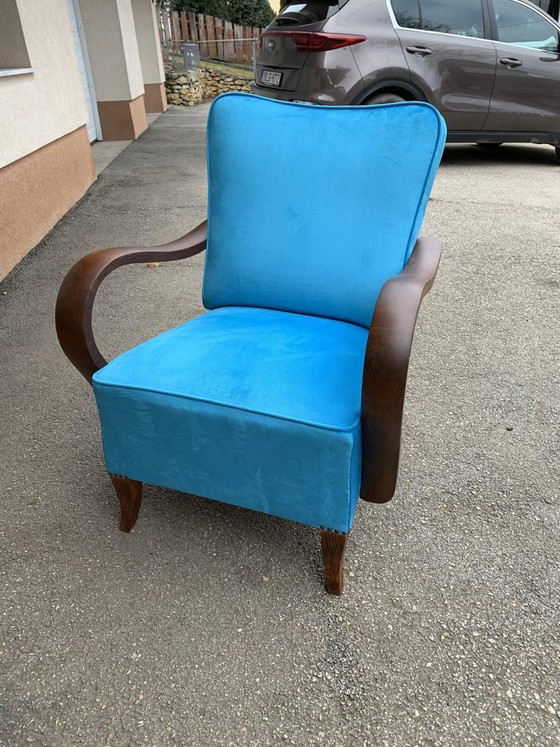 Set of Art Deco Blue Lounge Chairs, 1920s – Armchairs, Wood (photo 2 of 4)