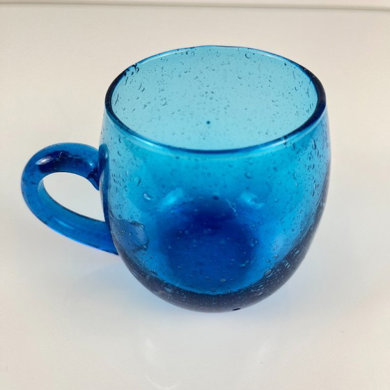 Image 1 of Punschset für 9 Personen, Biot-Stil, kobaltblaues, geblasenes Glas, 1970