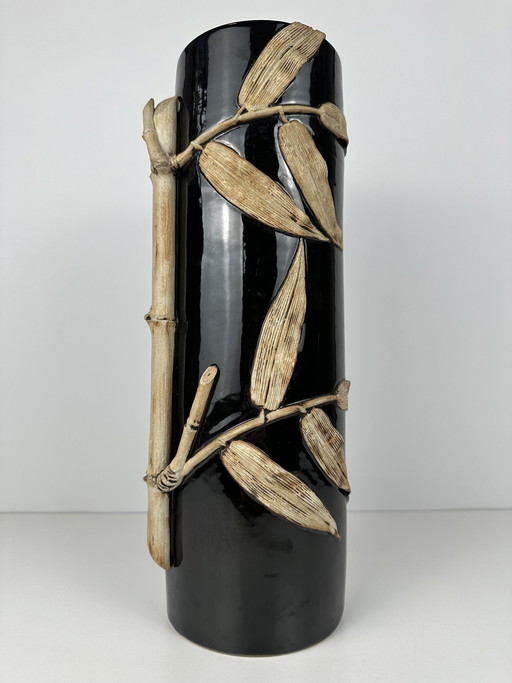 Vintage-Vase mit Bambusrelief – Keramik