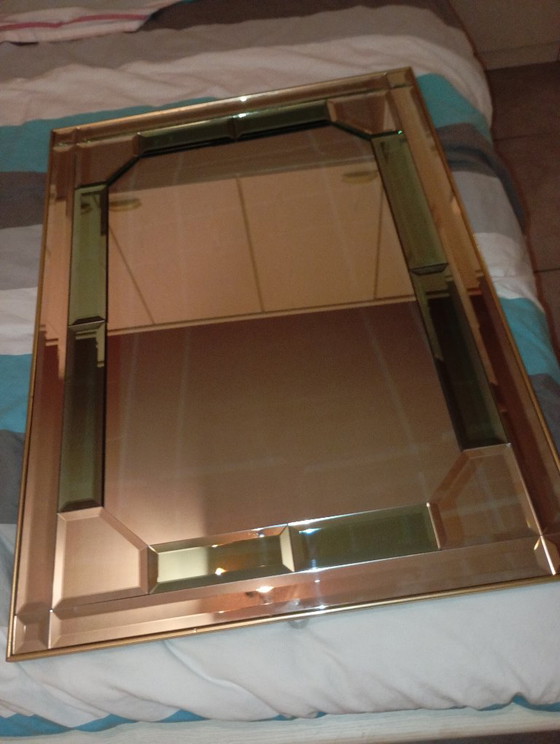 Miroir Art Déco avec cadre doré et verre biseauté, Métal, Art Deco (photo 4 sur 5)