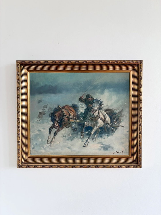 Image 1 of Peinture à l'huile originale vintage représentant un cheval, grande œuvre murale équestre signée