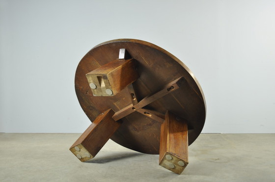 Image 1 of Brutalist Massive Oak Round Coffee Table 1970s