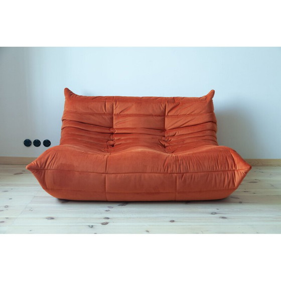 Image 1 of Ensemble salon vintage Togo en velours orange par Michel Ducaroy pour Ligne Roset, France 1970