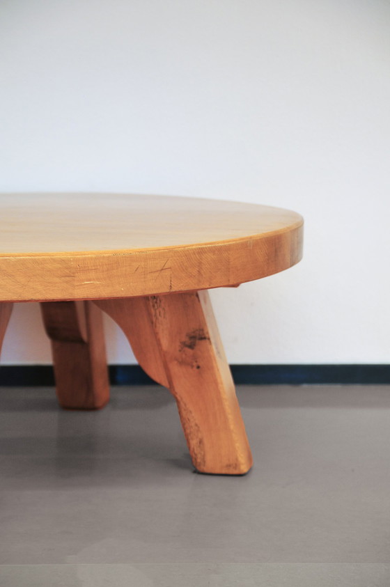 Image 1 of Round Vintage Light Oak Brutalist Coffee Table