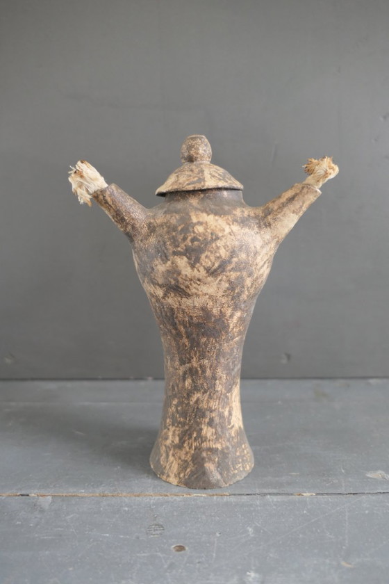 Image 1 of Vintage ceramic oil lamp with 3 spouts.