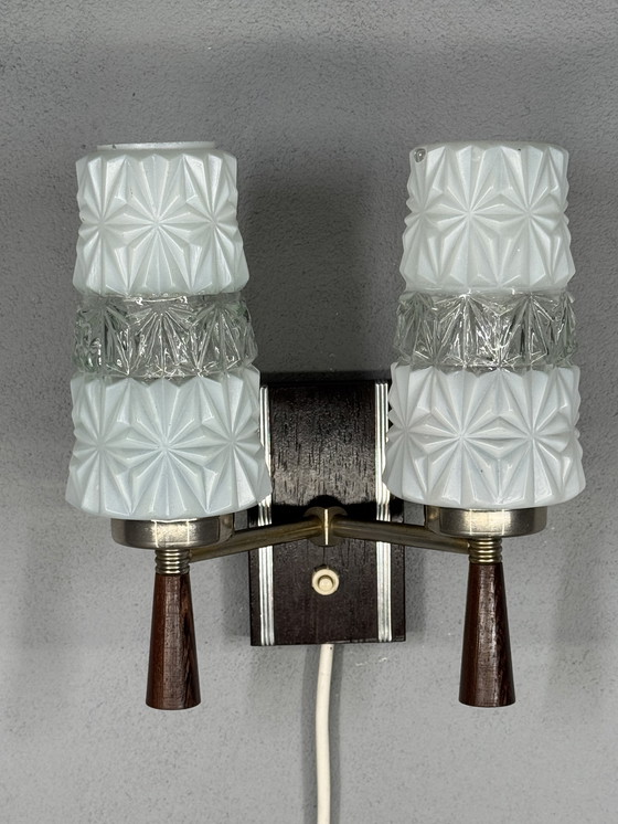 Image 1 of Vintage Wall Lamp 1950s-60s - Glass & Wood Design Classic