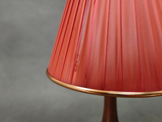 Image 1 of Danish Mid Century Teak Table Lamp with Red Shade, 1960s