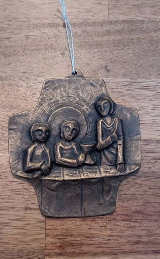 Religiöses Bronze-Basrelief – Szene des Letzten Abendmahls – mittelalterlicher Stil