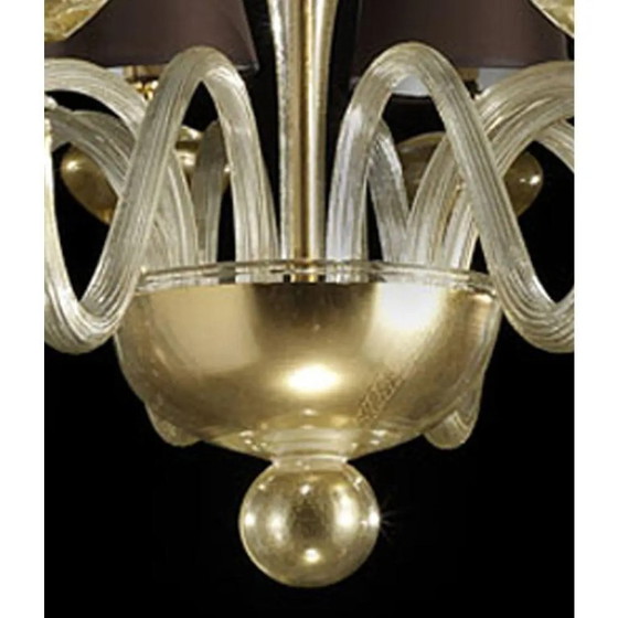 Image 1 of Lámpara de araña moderna de cristal de Murano dorado en estilo contemporáneo.