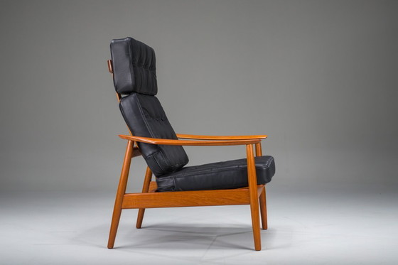 Image 1 of  Mid Century Modern FD 164 fauteuil in teak en zwart leer van Arne Vodder voor Cado, Denemarken, 1960