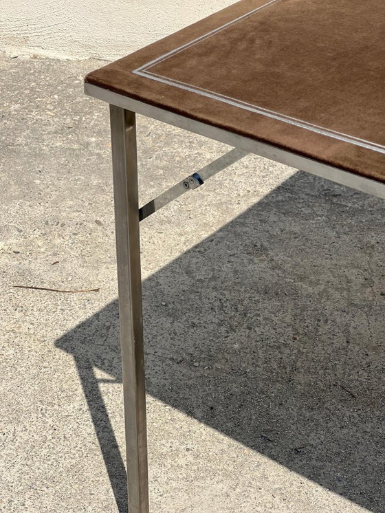 Image 1 of Christian Dior folding games table in steel and velvet 1970