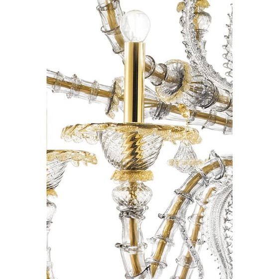 Image 1 of Eleganter, riesiger Ca’ Rezzonico Murano-Glas-Kronleuchter mit Goldakzenten und Blättern